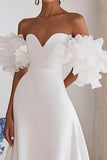 Ivory Off The Shoulder A Line Long Wedding Dress