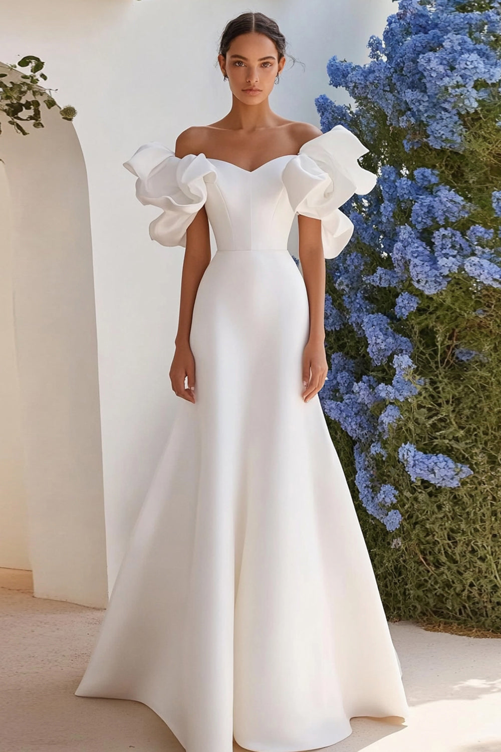Off The Shoulder A Line Long Ivory Wedding Dress