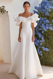 Off The Shoulder A Line Long Ivory Wedding Dress