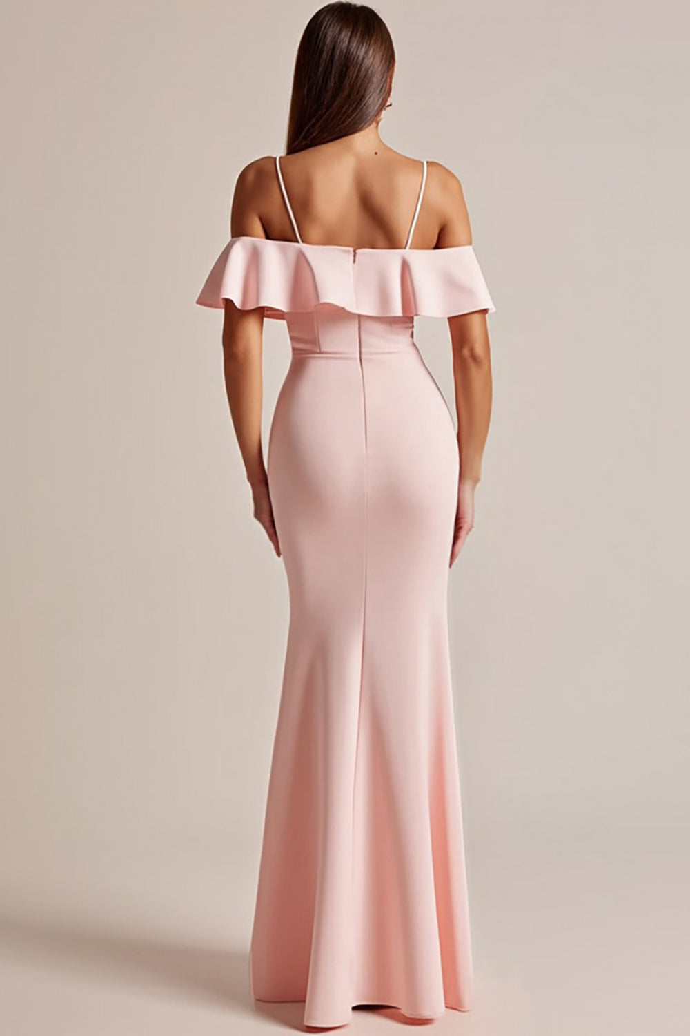 Sheath/Column Long Pink Formal Dress With Ruffles
