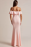 Sheath/Column Long Pink Formal Dress With Ruffles