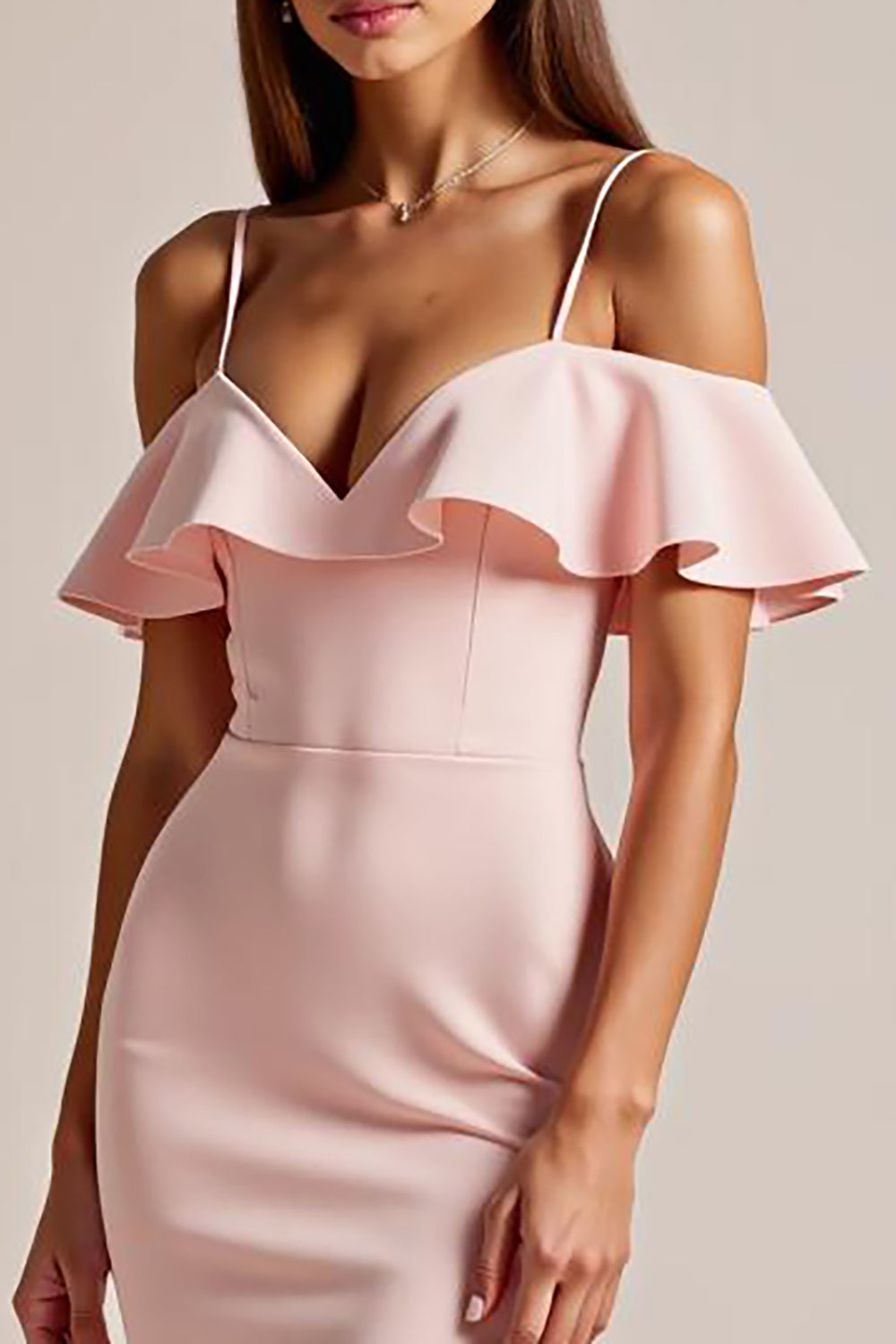 Sheath/Column Long Pink Formal Dress With Ruffles