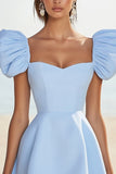Sky Blue A Line Square Neck Mini Cocktail Dress