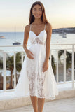 White Lace A Line Spaghetti Straps Graduation Dress