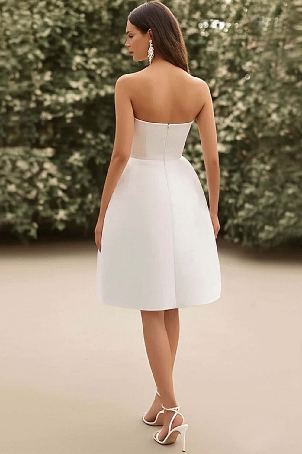 Strapless A Line White Graduation Dress with Slit