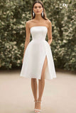 Strapless A Line White Graduation Dress with Slit