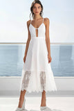 White Spaghetti Straps A Line Graduation Dress with Lace