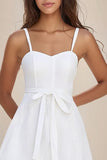 A Line White Lace Graduation Dress with Bow