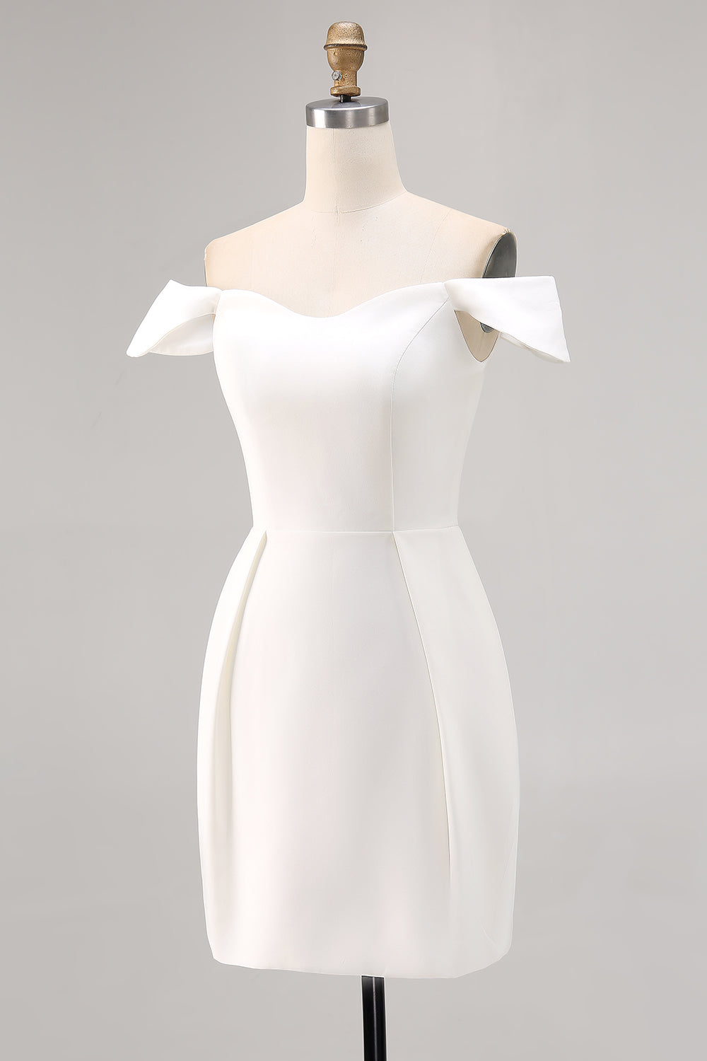 White Bodycon Off The Shoulder Satin Graduation Dress