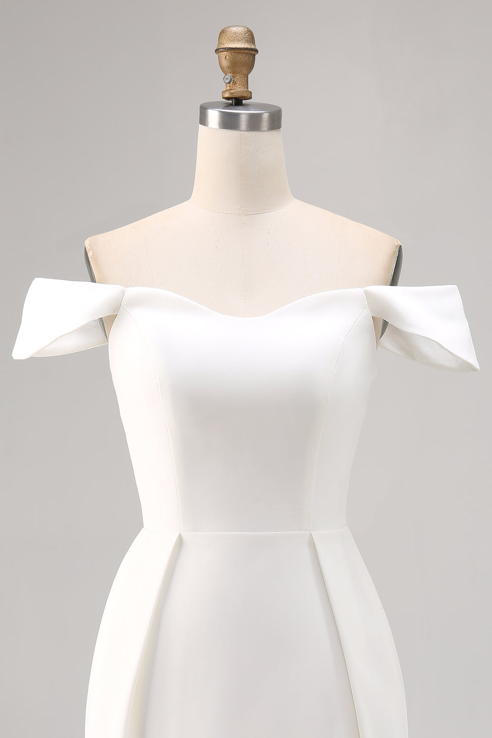 White Bodycon Off The Shoulder Satin Graduation Dress
