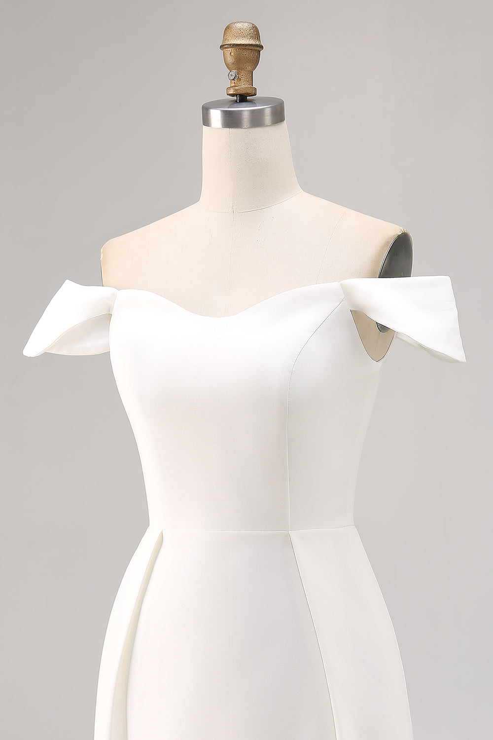 White Bodycon Off The Shoulder Satin Graduation Dress