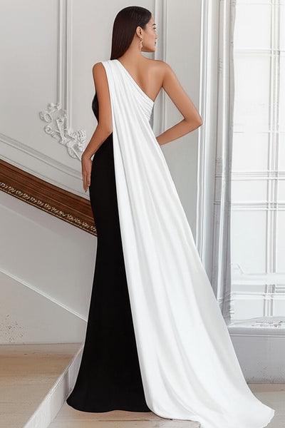 black and white tie front dress ZAPAKA Women One Shoulder Sheath Long Formal Dress with Streamer, Black / US8 Long Mermaid Prom Dresses The fabric is comfortable Size:XS (36-37 sleeve length) EOSSJAN25