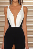 Mermaid V Neck Long Black Tie Dress with Slit