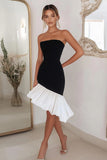 Strapless Mermaid Ruffled Little Black Dress
