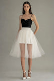 White A Line Tulle Midi Graduation Dress