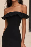 Black Off the Shoulder Ruffled Formal Dress with Slit