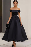 Black A Line Off the Shoulder Formal Dress