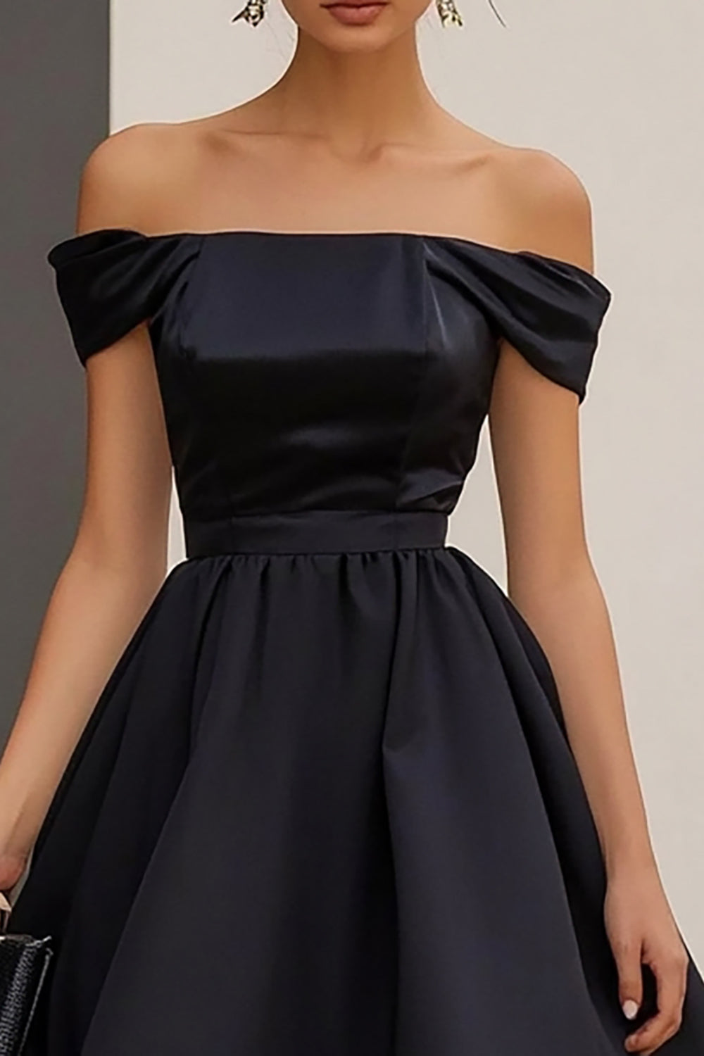 Black A Line Off the Shoulder Formal Dress