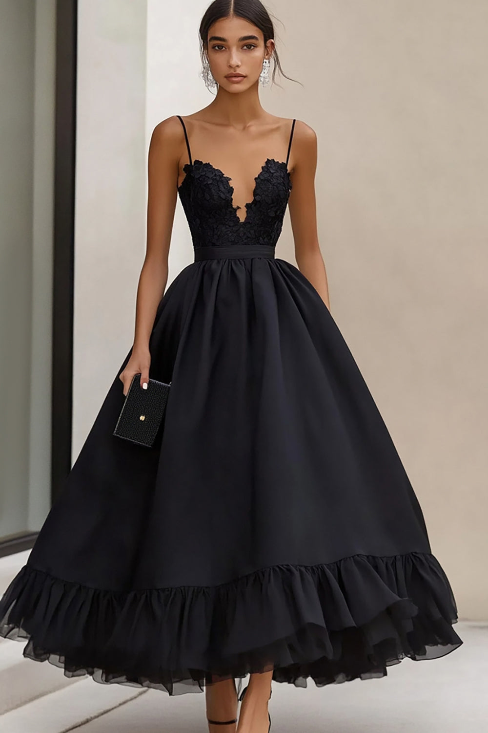 Black Spaghetti Straps A Line Formal Dress