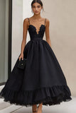Black Spaghetti Straps A Line Formal Dress