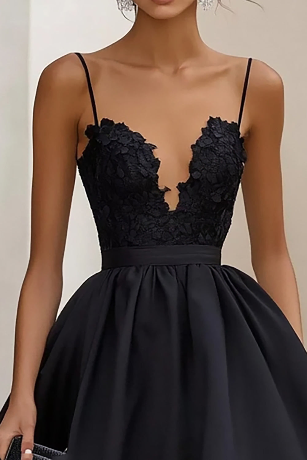 Black Spaghetti Straps A Line Formal Dress
