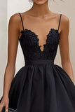 Black Spaghetti Straps A Line Formal Dress