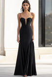 Black Appliqued Spaghetti Straps Long Formal Dress