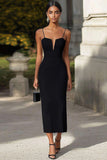 Black Sheath Spaghetti Straps Long Formal Dress
