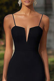 Black Sheath Spaghetti Straps Long Formal Dress
