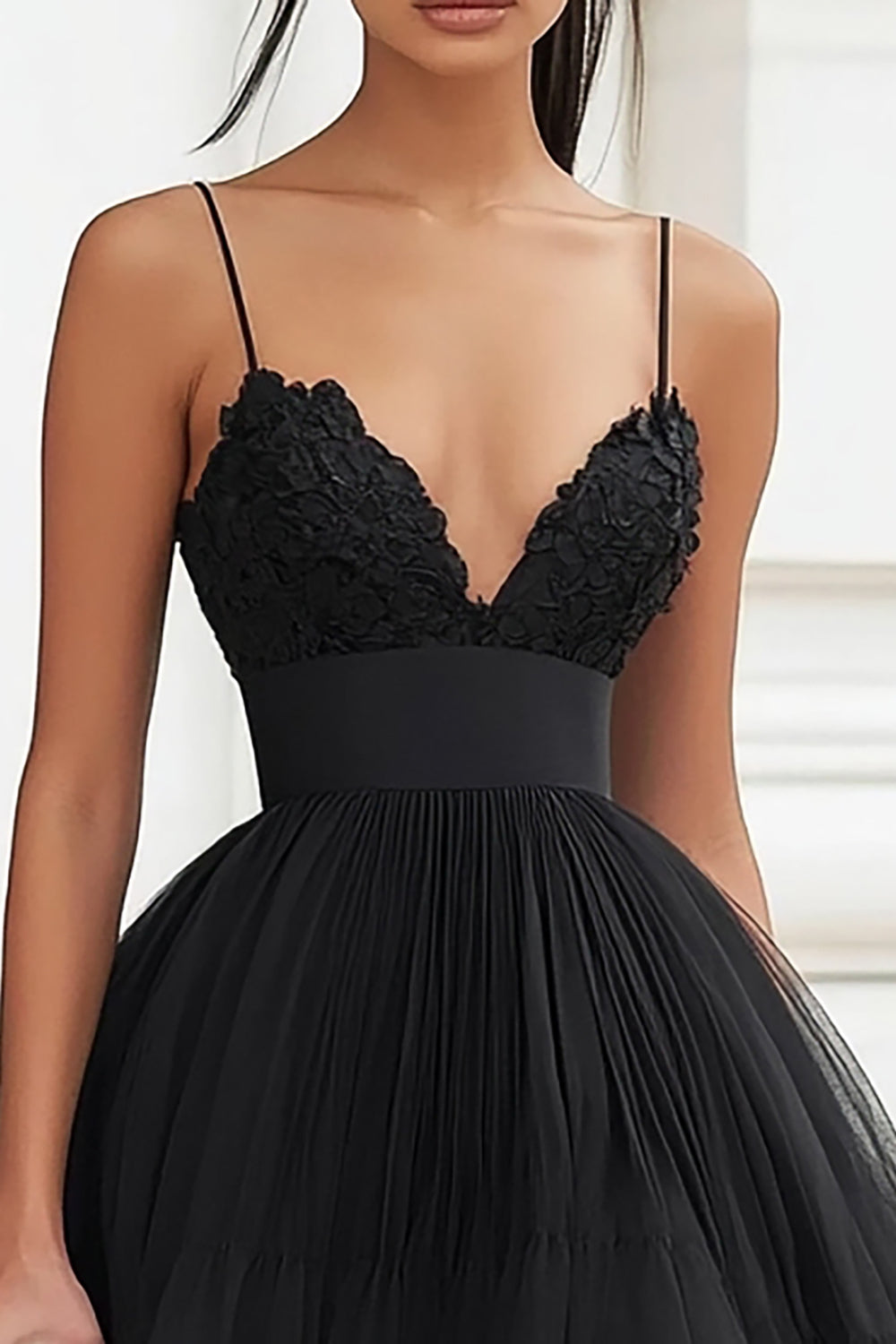 Black Tulle A Line Spaghetti Straps Short Cocktail Dress