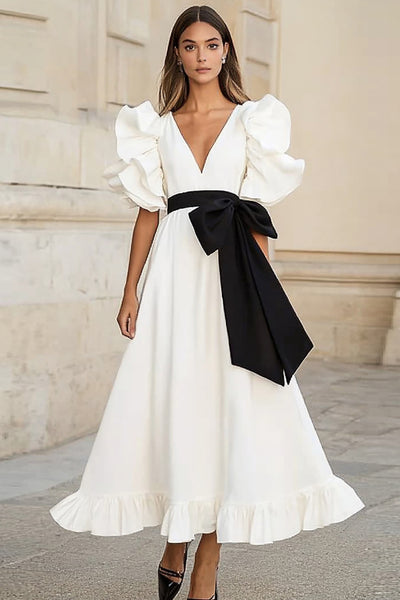 white black dresses White & Black Polka Dot Midi Dress - All Dresses main image 1