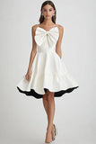 Black and White Spaghetti Straps Satin Short Graduation Dress with Bow