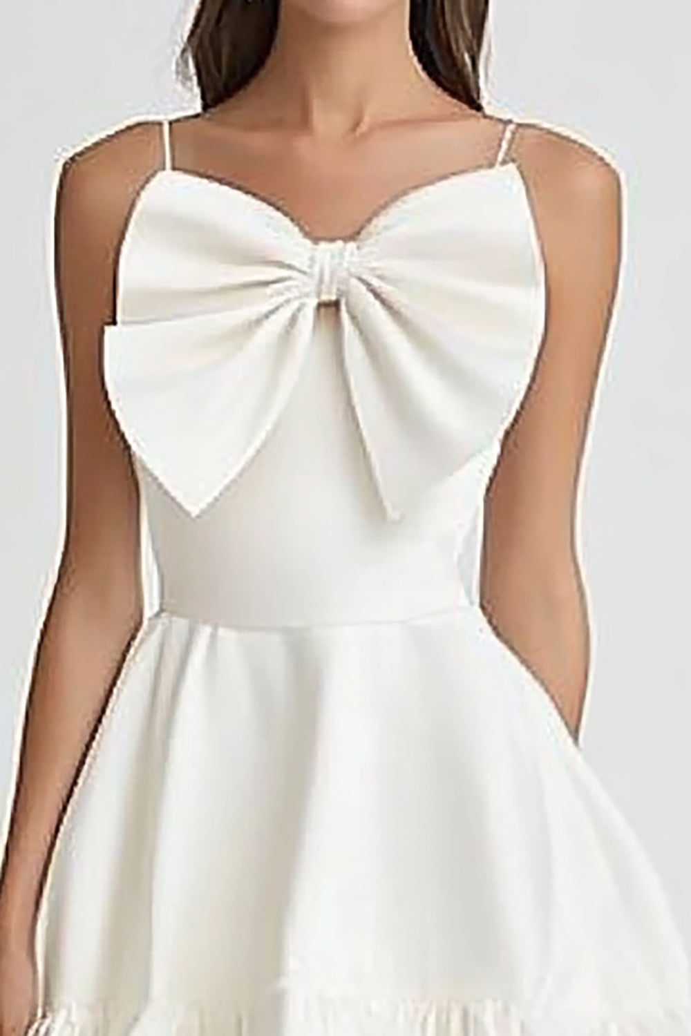 Black and White Spaghetti Straps Satin Short Graduation Dress with Bow