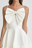 Black and White Spaghetti Straps Satin Short Graduation Dress with Bow
