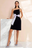 Black Spaghetti straps Satin Short Cocktail Dress with Bow