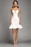 Strapless A Line Ivory Satin Graduation Dress