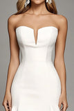 Strapless A Line Ivory Satin Graduation Dress
