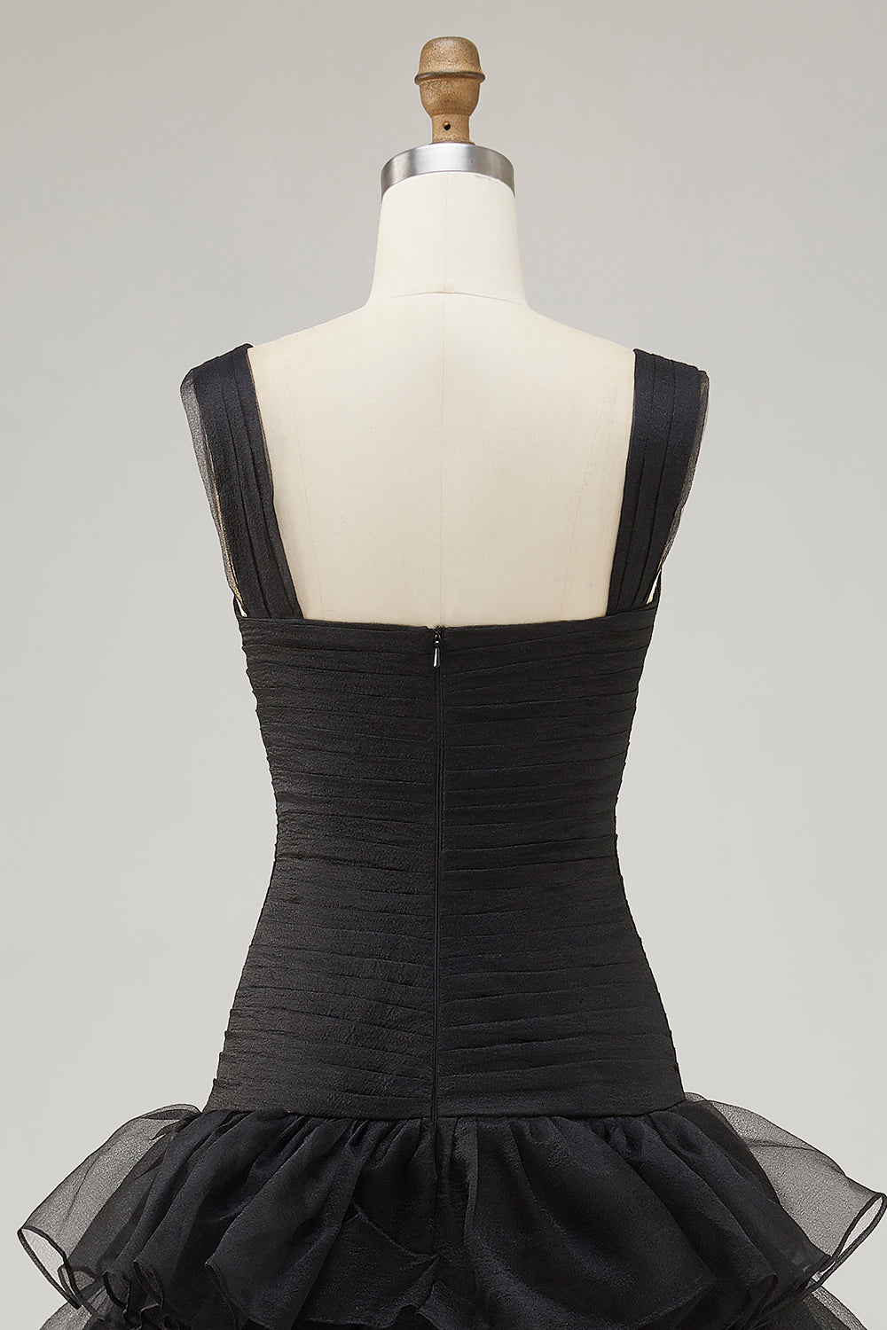 Black Organza A-Line High-Low Formal Dress with Ruffle Slit