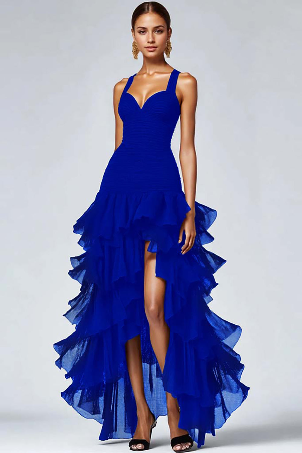 Ruffled Organza High-Low Black Formal Dress