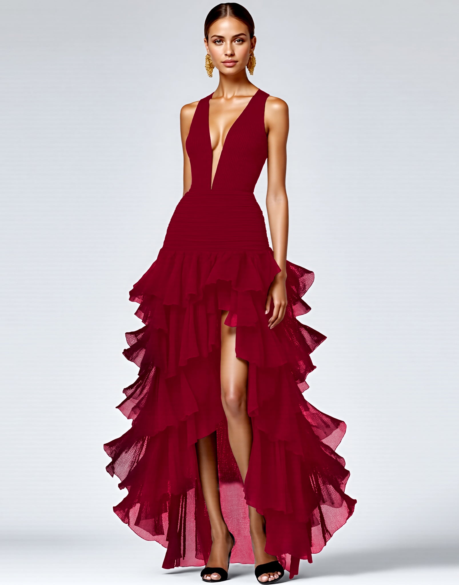 Black V Neck Long Formal Dress With Slit