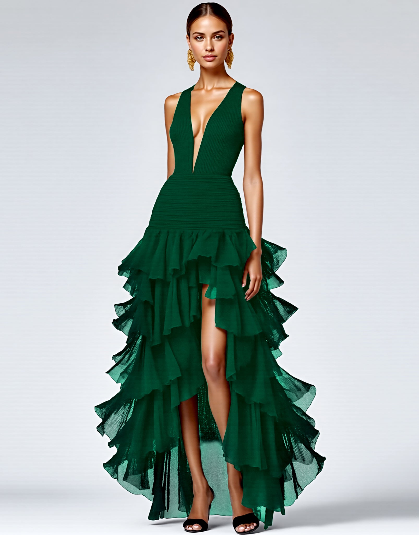 Black V Neck Long Formal Dress With Slit