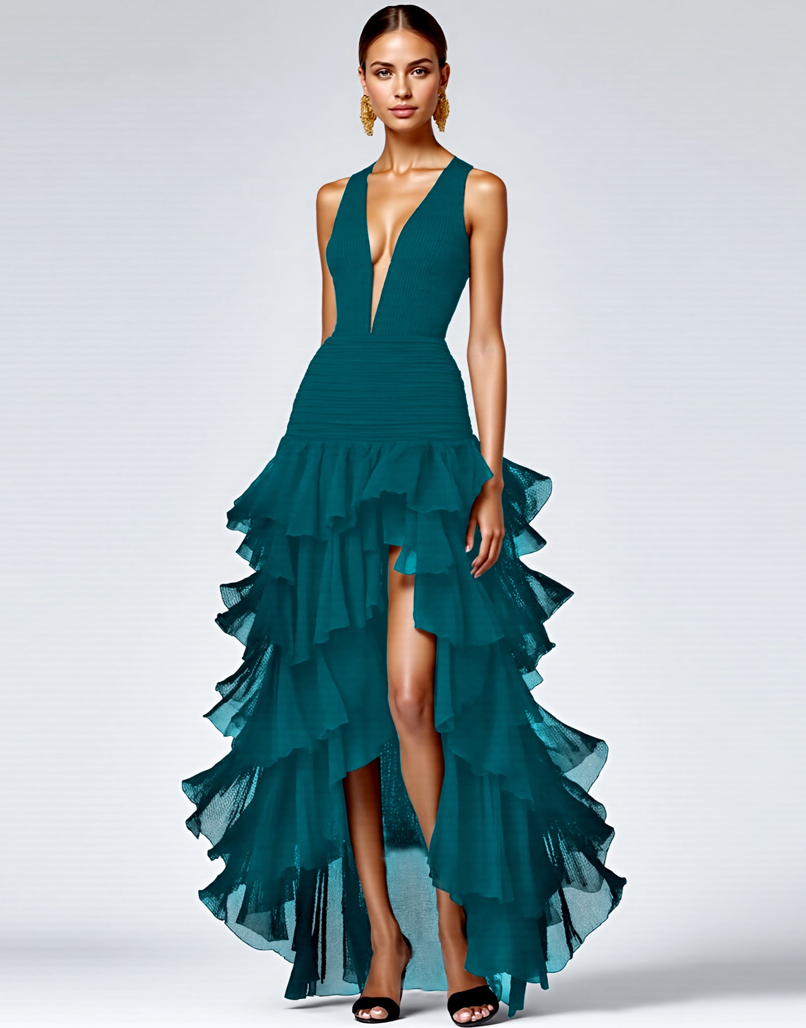 Black V Neck Long Formal Dress With Slit