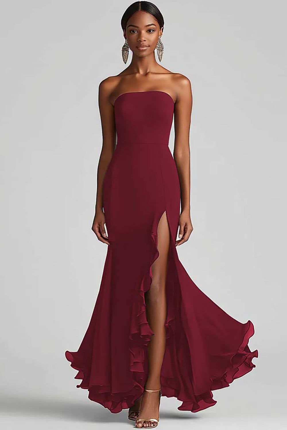 Black Strapless Sheath Long Formal Dress With Slit