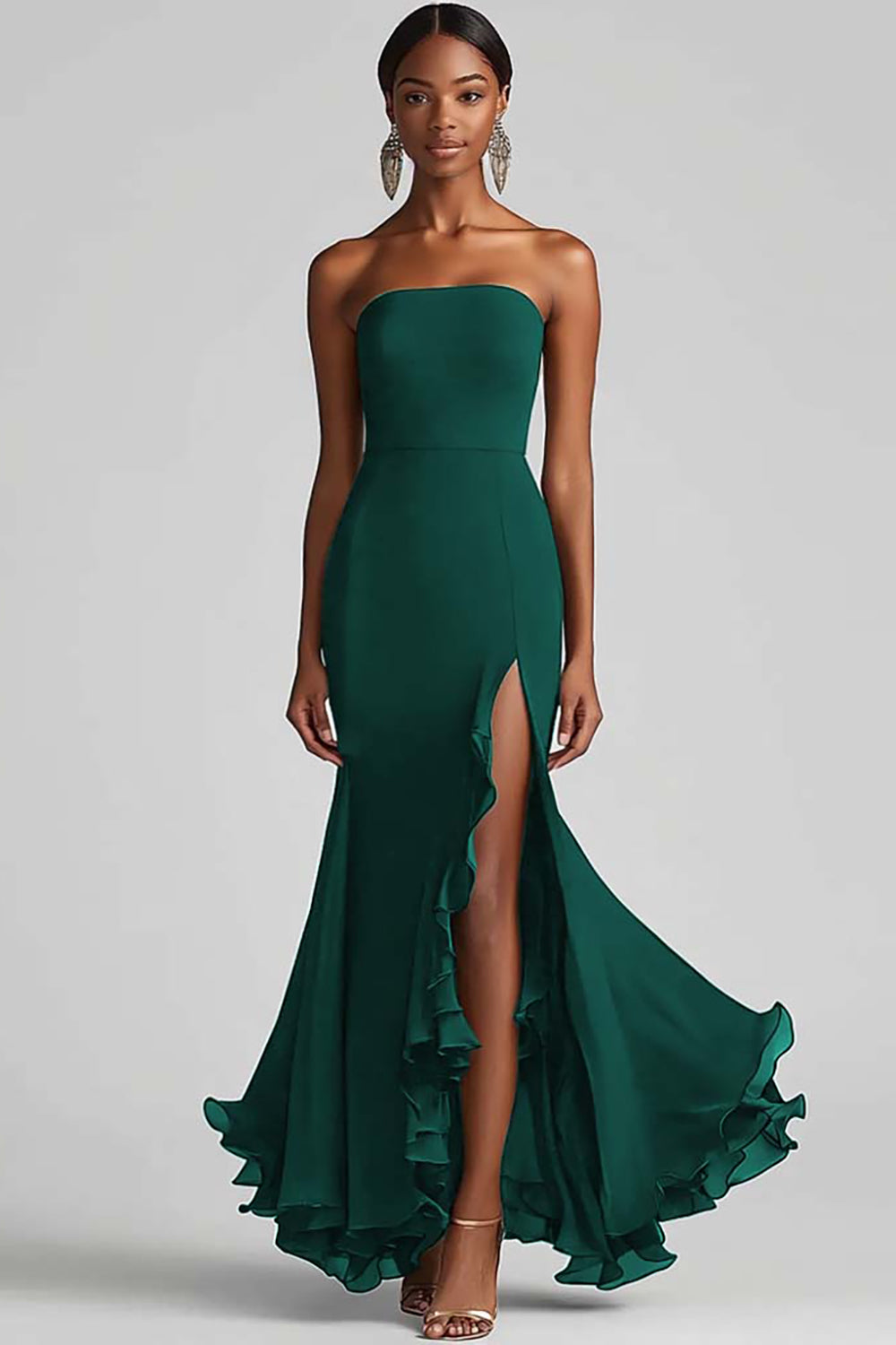 Black Strapless Sheath Long Formal Dress With Slit