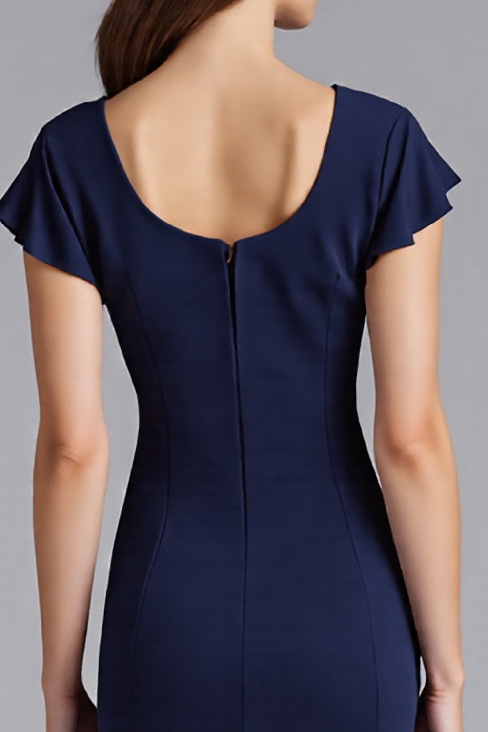 Navy Mermaid Cap Sleeves Long Formal Dress