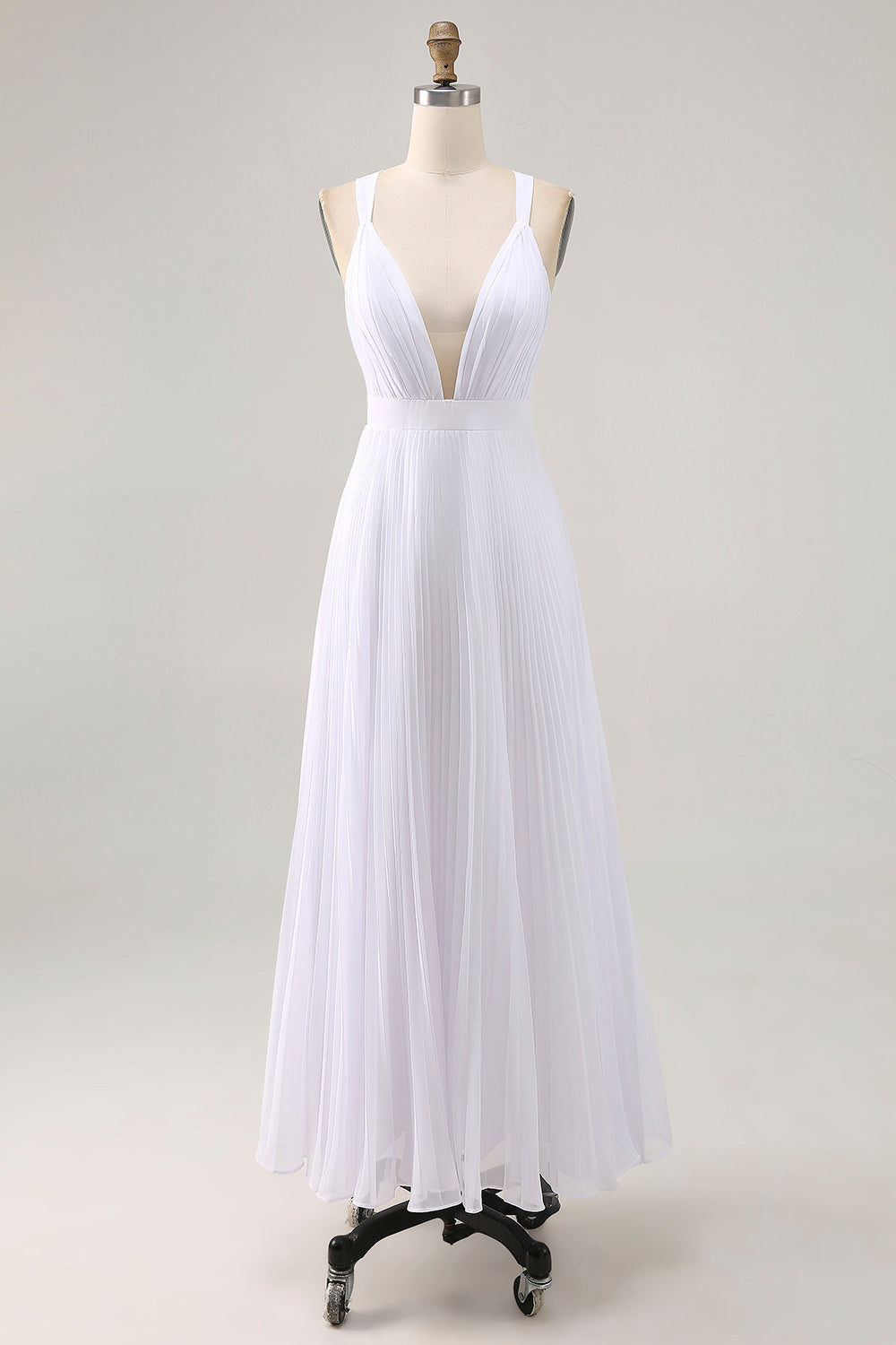 A Line Spaghetti Straps Chiffon White Long Holiday Dress