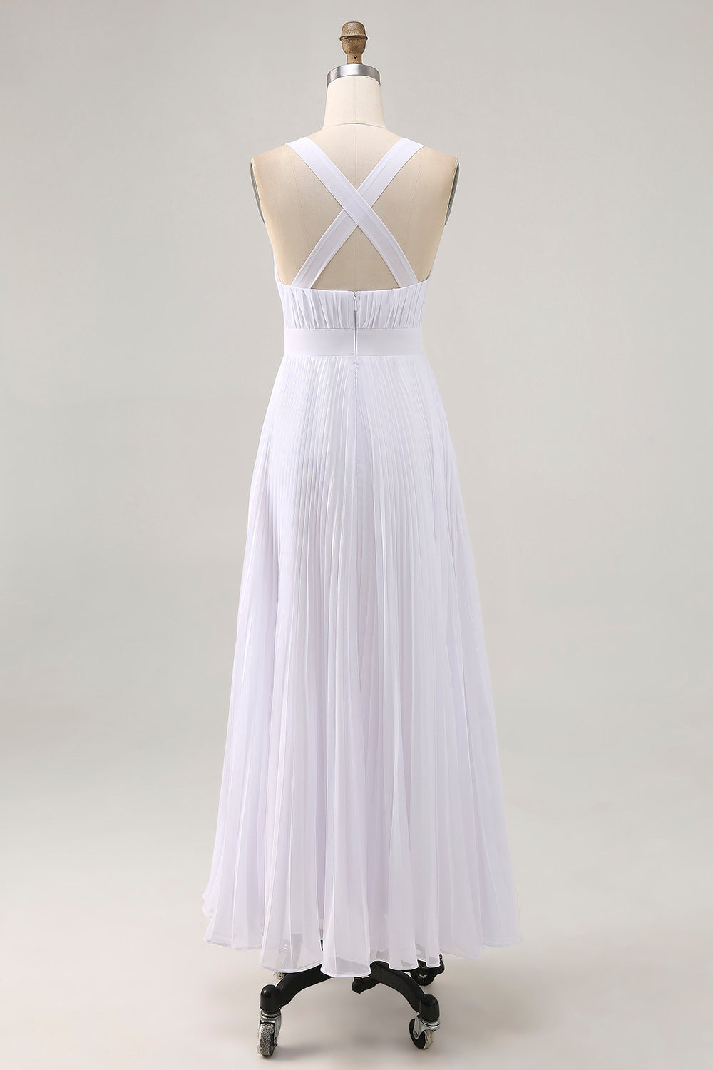 A Line Spaghetti Straps Chiffon White Long Holiday Dress