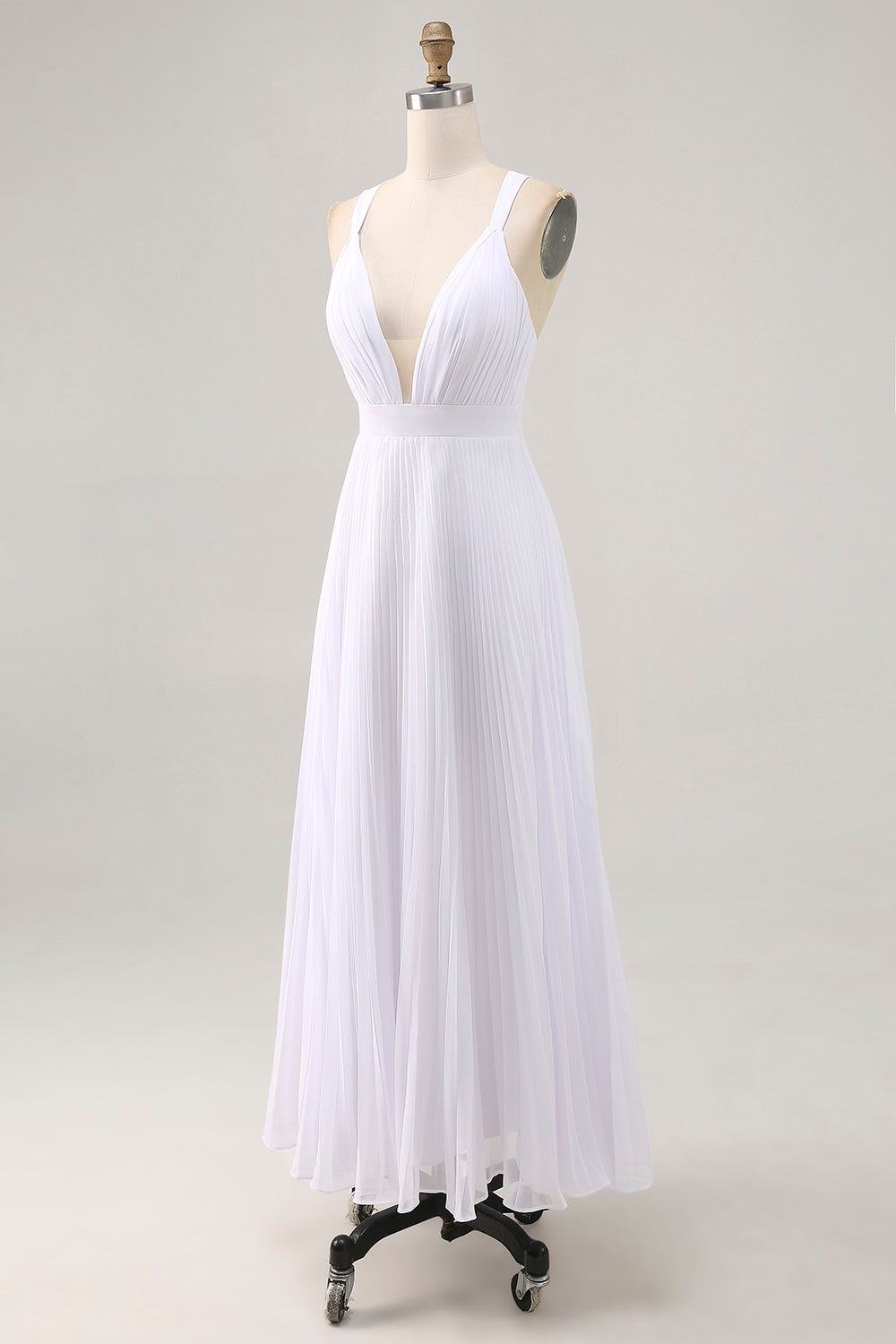 A Line Spaghetti Straps Chiffon White Long Holiday Dress