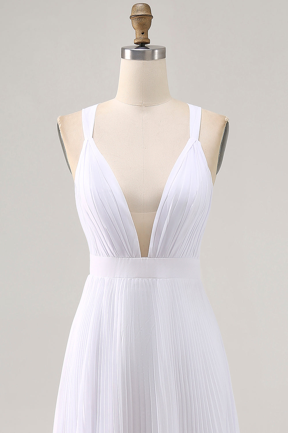 A Line Spaghetti Straps Chiffon White Long Holiday Dress