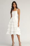 A Line Ivory Tiered Chiffon Graduation Dress with Lace